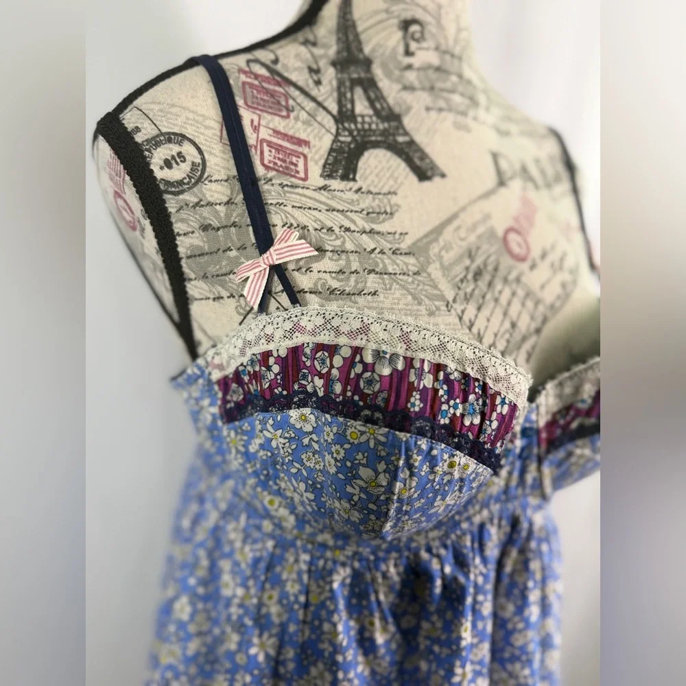 Liberty of London for Target Blue&Pink Floral Babydoll Top Lace detail size XL - Picture 3 of 15